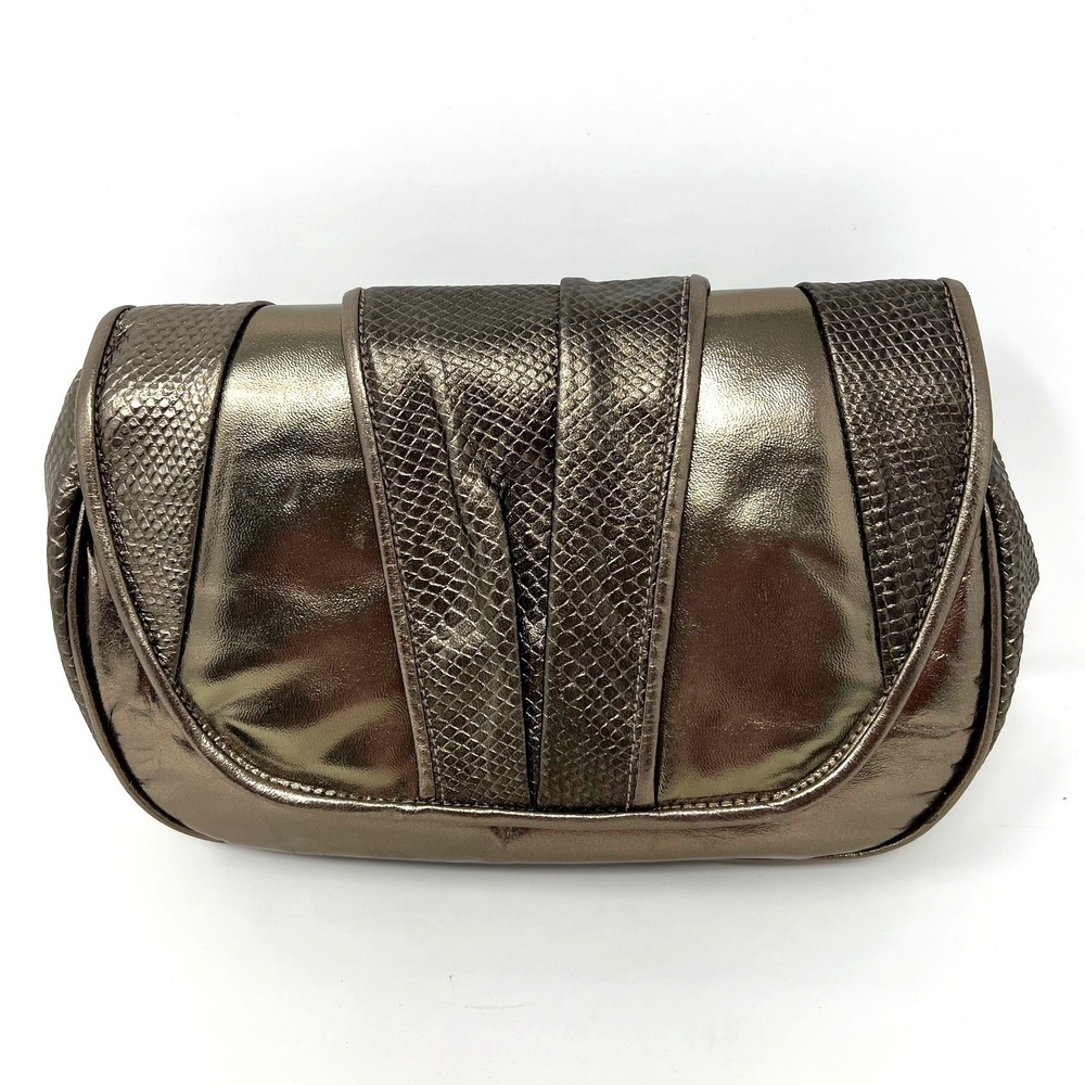 Vintage Hala Metallic Gold Clutch Bag Made in USA Snake Texture Glam Retro 80s